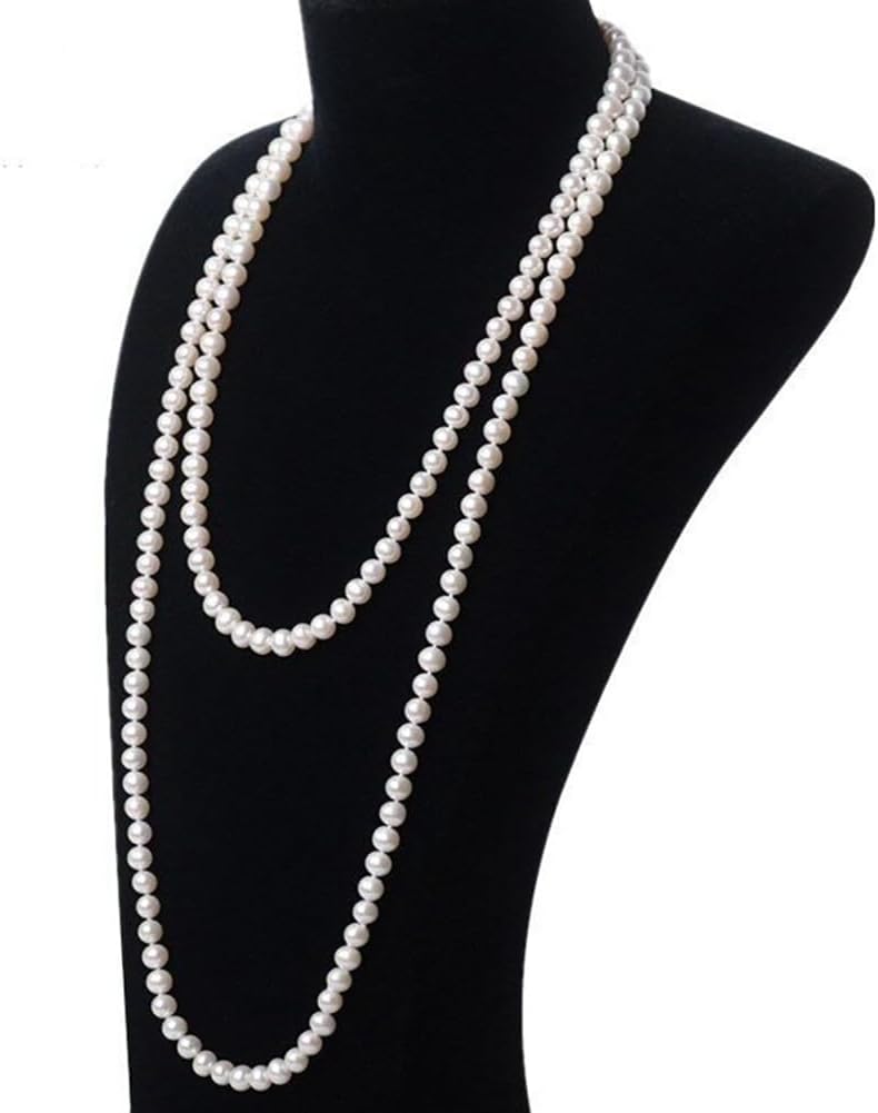 150cm Long Faux Pearl Necklace White Imitation Pearl Necklace 1920s Artificial Pearl Necklace Beaded Strand Layered Necklace for Women