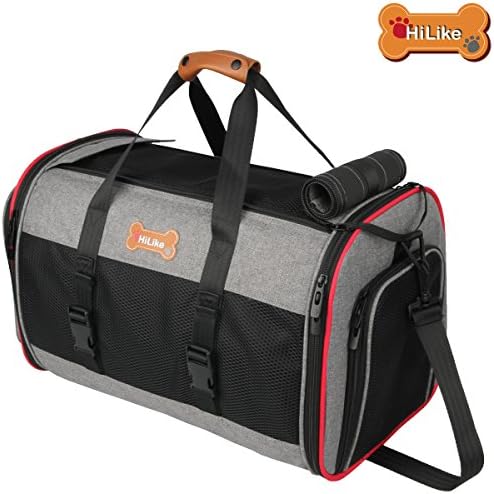 Hilike Pet Travel Bag Dog & Cat-Week Away Tote Organizer Bag Dogs Travel-Incudes 1Dog Tote Bag,1Dog Food Carrier Bag, 2Silicone Collapsible Bowls,1Blanket,1Frisbee（Dark Grey）