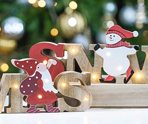 Valery Madelyn Wooden Christmas Decorations, Set of 2 Christmas Wood Signs for Tabletop, LED Christmas Light Up Ornaments, 11inch/28cm