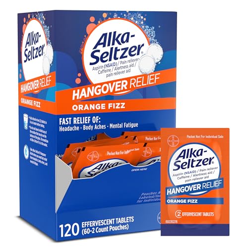 Alka-Seltzer Hangover Relief Tablets Fast Relief Starts in About 15 Minutes for Headaches Body Aches & Mental Fatigue Bachelorette Party & Bachelor Party Dispenser Pack 120 Count