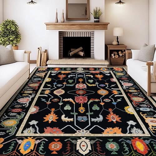 MAST DOO Alfombra de salón lavable 120x160cm - Alfombra de pelo corto estilo boho para dormitorio - Alfombra vintage oriental suave y antideslizante para dormitorio, comedor, cocina