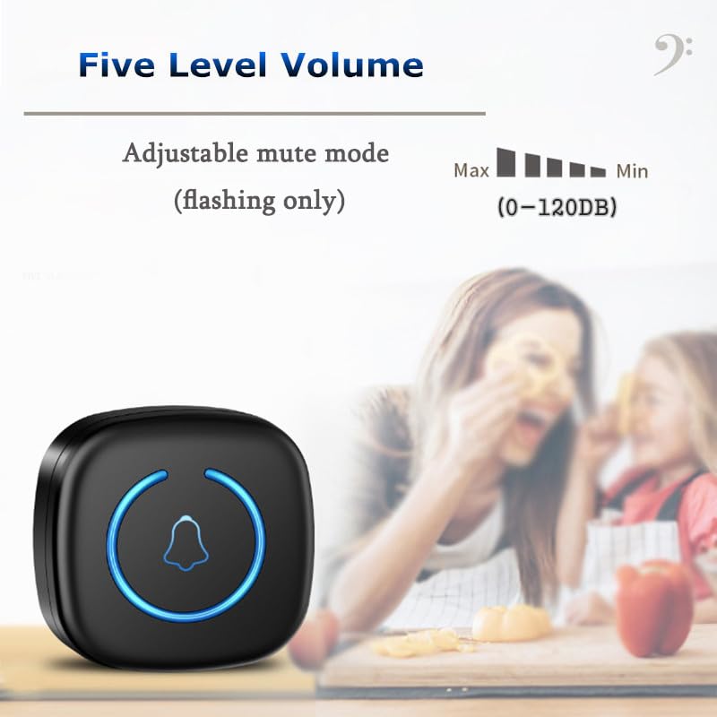 Timbre Inalámbrico Exterior Impermeable con Enchufe,Timbre Casa Autoalimentado Una Variedad de Set,IP65 Timbre para Puerta sin Pilas con Luces LED,60 Melodías Rango,Negro,2 Receiver + 4 Bell