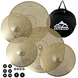 EASTROCK Becken Set Low Volume Pack Becken Set Mit Becken Tasche Filzen 14'Hi-hat+16'Crash+18'Crash+20' Ride 5 Stück Drummer Praxis Becken(Gold)