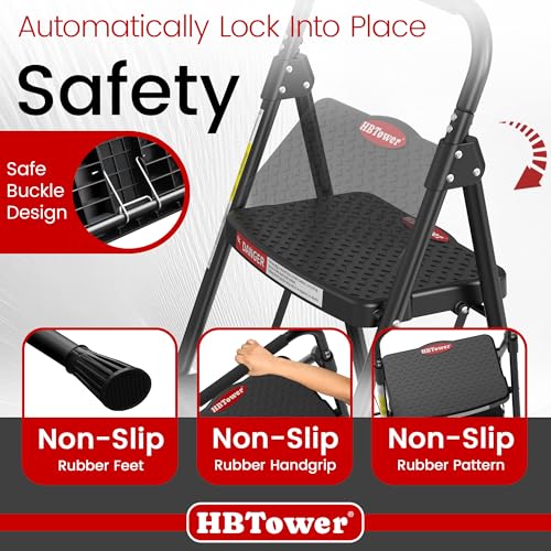 image for HBTower 4 Step Ladder, Step Stool Foldable with Wide Anti-Slip Pedal, 