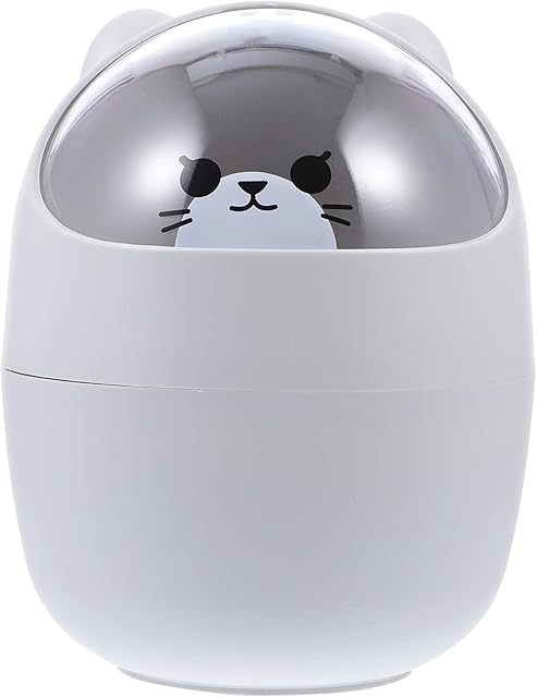 BESPORTBLE Desktop Mini Trash Bin Cute Mini Trash Can with Lid Countertop Garbage Storage Bucket Wastebasket Small Waste Bin for Desk Car Office Kitchen Grey