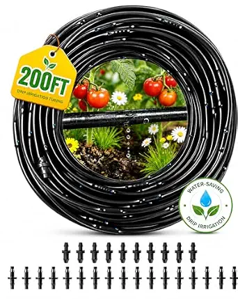 1/4 Inch Drip Irrigation Tubing 200FT with Emitters and Fittings