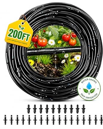1/4 Inch Drip Irrigation Tubing 200FT with Built-in 0.5 GPH Emitters
