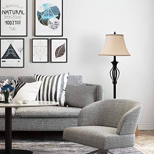 Gzbtech Lamp Set Of 3 For Living Room, Rustic Farmhouse 1 Floor Lamp 2 Table Lamps With Beige Fabric Lampshade And Black Metal Base, 110V Etl Listed 3 Pcs Bedroom Office Matching Scroll Lamps Set #TOP6
