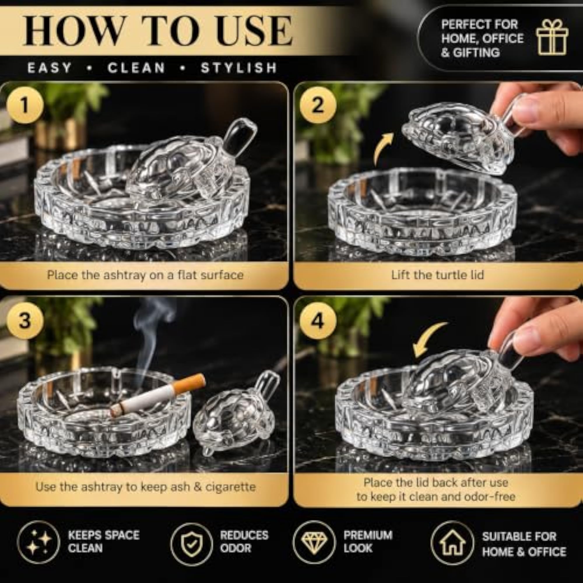 Crystal Turtle Ashtray, Decorative Glass Tray
