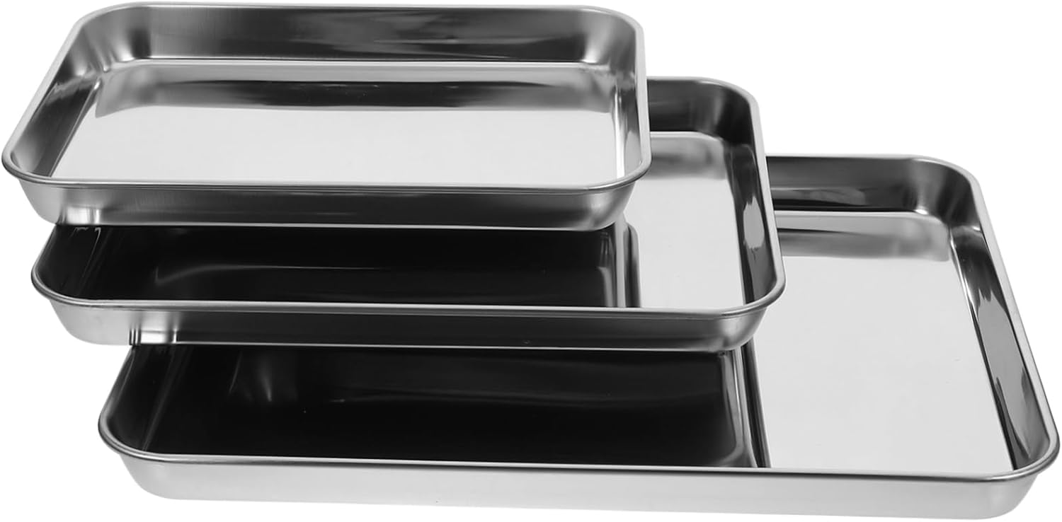 3pcs Toaster Oven Baking Tray Stainless Steel Pans Nonstick Surface Induction Oven Compatible for Family Gatherings