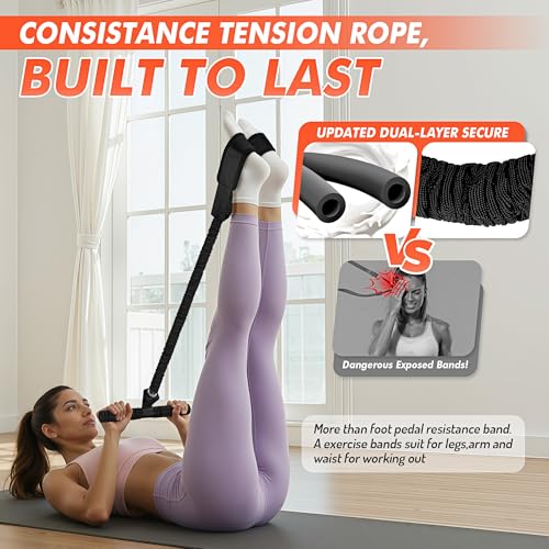 Image of Pedal Resistance Band with Handle | Upgraded 55LBS Exercise Resistance Bands for Core, Abs, Legs, Glutes, Arms, Strength, Physical Therapy, Pilates, Sit Up Workout Equipment for Women Home Gym