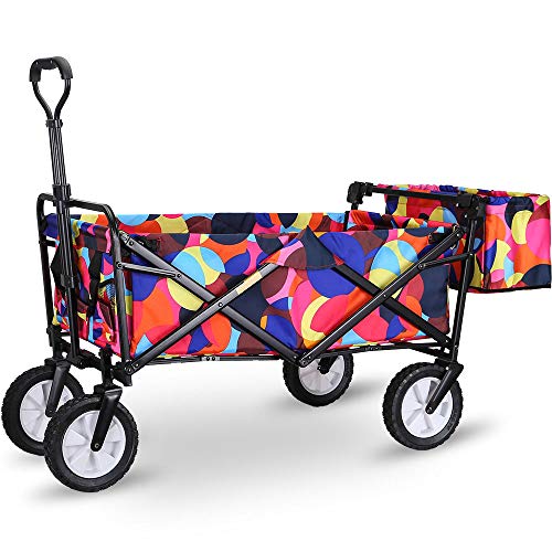 WHITSUNDAY Collapsible Folding Garden Outdoor Park Utility Wagon Picnic Camping Cart 8" Wheels with Rear Storage (Standard Size with Rear Storage, Bubble)