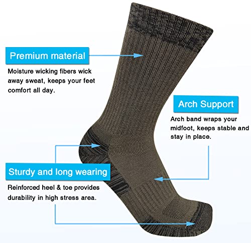 Aptyid Men's Moisture Wicking Cushioned Crew Work Boot Socks, Size 9-12, Army Green, 4 Pairs #TOP1