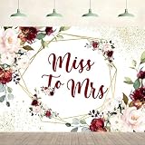 7x5ft Wedding Backdrop Miss to Mrs White Red Flowers Bridal Shower Background Wedding Party Supplies Bride to Be Engagement Wall Banner Decor for Reception Photography Photo Studio Props