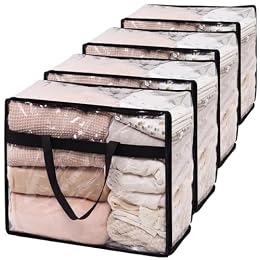 SGHUO Blanket Storage Bags 60L Extra Large Plastic Vinyl Clear Storage Bag for Clothes, Comforter, Bedding, Moving Bags with Zipper and Reinforced Handle (4pcs)