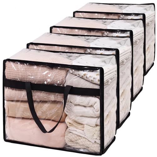 SGHUO Blanket Storage Bags 60L Extra Large Plastic Vinyl Clear Storage Bag for Clothes, Comforter, Bedding, Moving Bags with Zipper and Reinforced Handle (4pcs) by SGHUO - Used condition - US$20.83