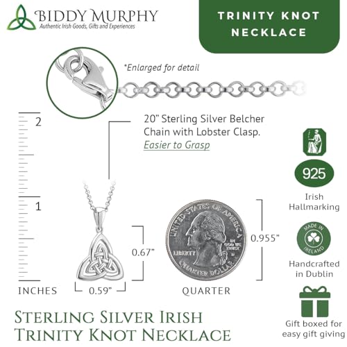 Biddy Murphy 925 Sterling Silver Trinity Celtic Knot Necklace for Women, 7/8" x 5/8" Inch Triquetra Triangle Pendant, Fine Irish Jewelry, Includes 2” Inch Extension Chain, Made in Ireland3