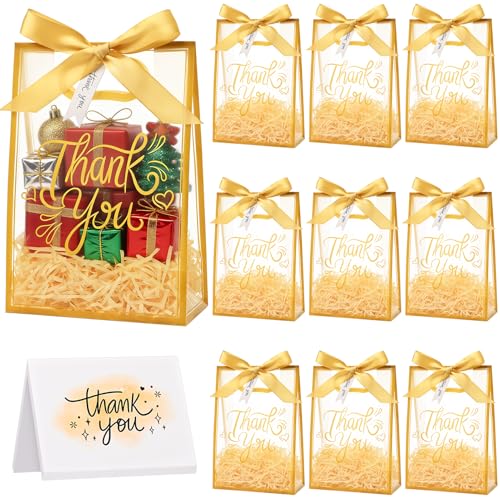 AMDAILY 15Pack Thank You Clear Gift Bags with Handles, Party Favor Bag