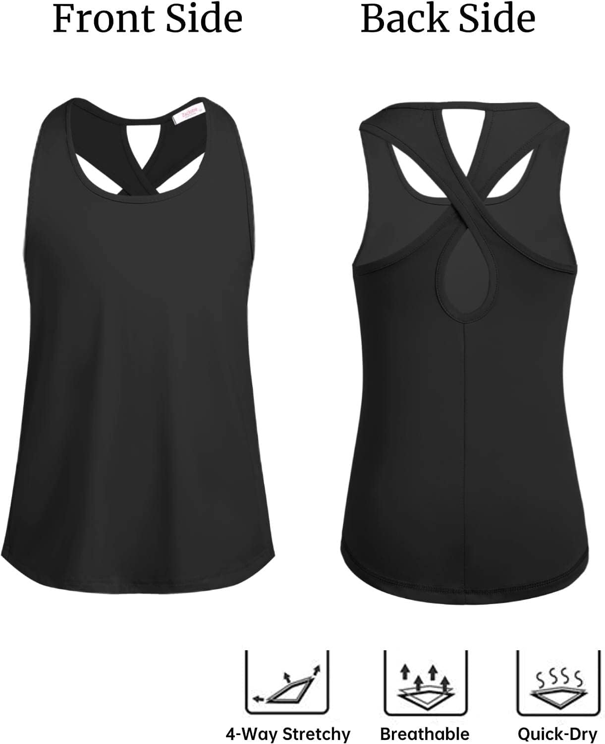 Zaclotre Girls Cross Back Hollow Tank Tops for Sports Workout Racerback Sleeveless Athletic Shirts
