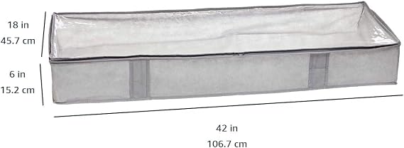 Amazon Basics Under Bed Storage Bags for Clothes and Blankets, Foldable Fabric Zipper Container with Clear Window and Reinforced Handles, Space Saving, 18 x 42 x 6 inches, Gray, 2-Pack