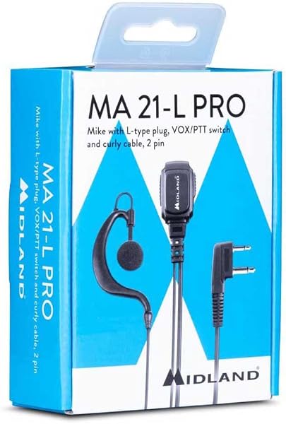 Midland - Microfono con Mono Auricolare MA21-L PRO per Sicurezza Softair Outdoor - Cavo Spiralato, Interruttore VOX/PTT, Connettore a L 2 Pin, Compatibile con Walkie Talkie Serie G7, G9, XT, XT PRO - 2