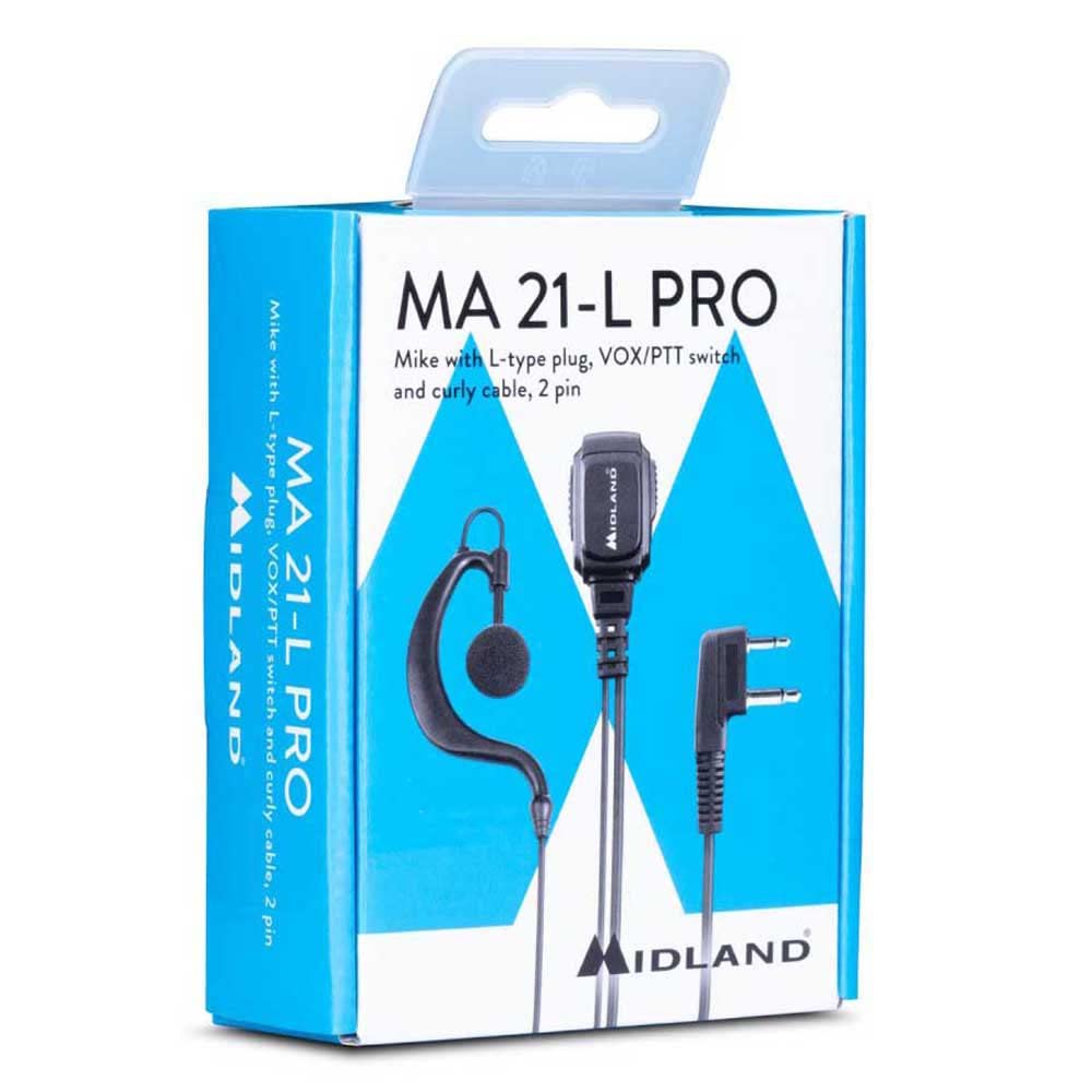 Midland - Micro avec Écouteur Mono MA21-L PRO Sécurité, Airsoft, Outdoor - Cable Microphone Spiralé, Interrupteur Commutateur VOX/PTT, Connecteur L 2 Pin Compatible avec Talkie Walkie G7 G9 XT XT PRO