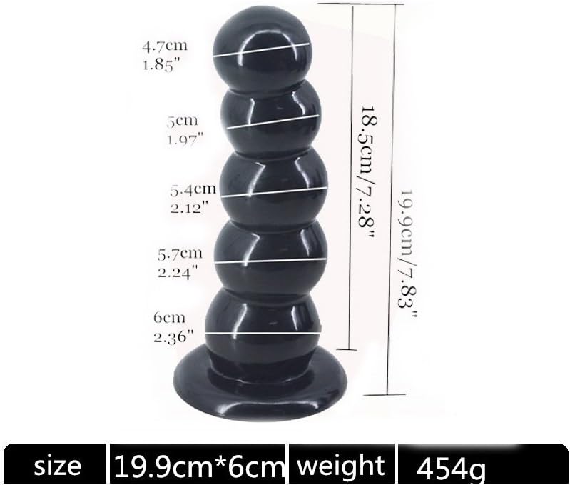 7.83" Anal Beads Butt Plug Kegel Training Toys for Female Massager with 5 Anal Beads and Suction Cup (Black)
