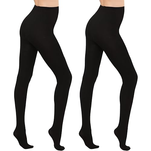 WAKUNA 2 Pairs Women's 100D Fleece Lined Tights Thermal Opaque Winter Pantyhose Slim fit