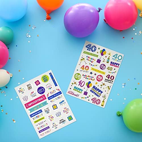 Happy 40th Birthday Stickers for Children Kids Boys Girls Adults to Decorate Cards Presents Gifts - Self Adhesive Stickers for Birthday Party Supply Decorations - Anniversary Celebrations Best Wishes