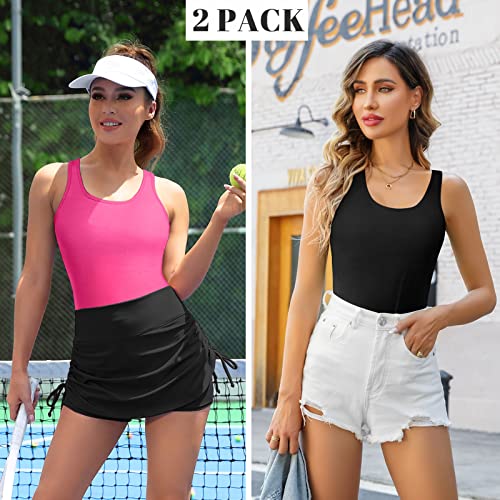 Image of V FOR CITY Womens Unpadded Shelf Bra Tank Tops Racerback Workout Camis Yoga Shirt Cotton Undershirt 2 Pack