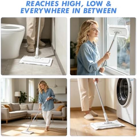 Snap Grip Mops for Floor Cleaning, Hands-Free Cloth Release Flat Mop. Compatible with Swiffer Wet & Dry Pads. Sweep & Mop Kit for Hardwood, Tile, Marble Floors. 6 Cleanning Cloths. — 사진 6