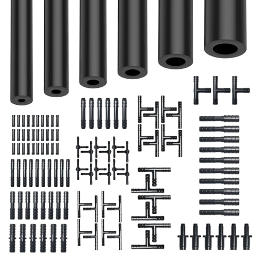 Silicone Vacuum Hose Kit - 6PCS 5FT Vacuum Line (1/8' 5/32' 3/16' 1/4' 5/16' 3/8') with 113 Nylon Connectors for Automotive Replacement Accessories, Automotive Tubing hose hvac (black)