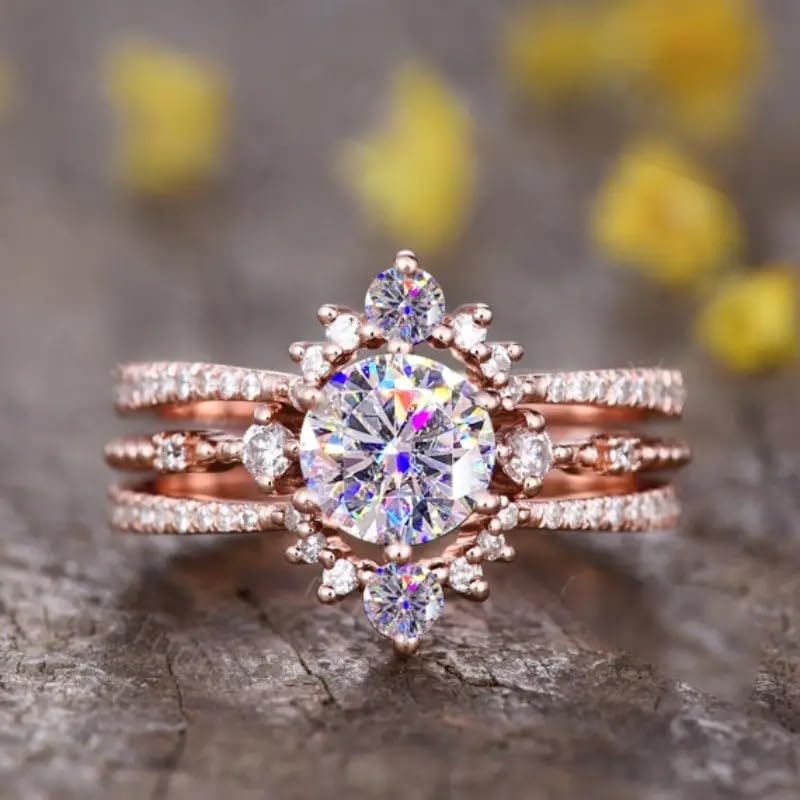 Rose Gold Plated Cubic Zirconia Engagement Rings Wedding Bridal Band Promise Rings Evening Parties Anniversary Valentine's Day Gifts Eternity Bands for Women