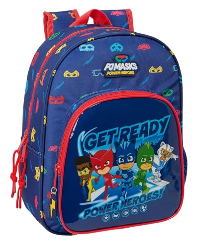 safta PJMASKS READY - Zaino scuola per bambini, zaino per bambini, adattabile a carrozzina, ideale per bambini in età scolastica, comodo e versatile, 26 x 11 x 34 cm, colore blu navy, Blu navy,