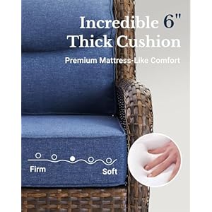 Luxury high back outdoor furniture 6 inch thick cushion swivel rocking patio chairs and 3 seat sofa 6 pcs wicker conversation set for yard in blueversion 20  urban country home decor