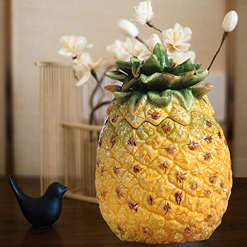 Tyny Statues Sculptures Pineapple Candy Jar Hand-Painted Ceramic Home Decoration Pineapple Furnishing Decoration Storage Jar Storage   C #TOP4