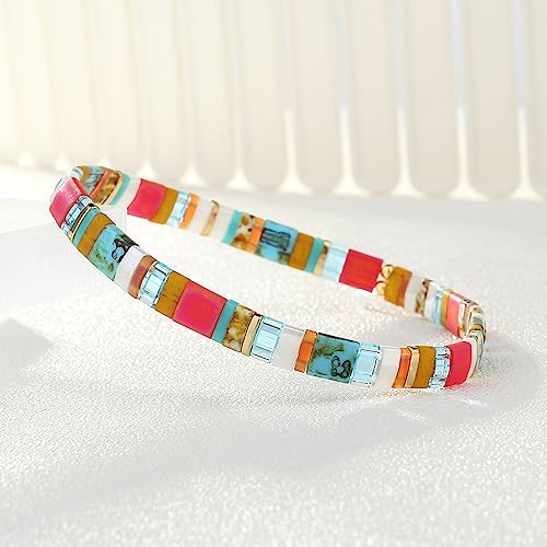 KELITCH Stretch Bracelets Colorful Stackable Tila Bead Bracelets Women Friendship Bracelets Bohemian Jewelry3