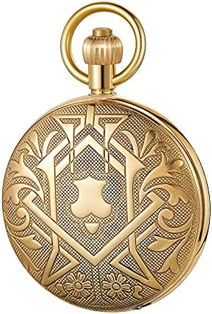 Tiong No Battery Black Style Mechanical Pocket Watch, Vintage Mechanical Pocket Watches Roman Numerals with Case and Chain for Men