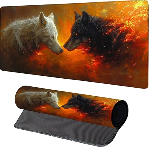 Tapis de Souris Loup, Tapis de Souris XXL 800x400x3mm, Tapis de Souris Gamer Blanc avec Base en Caoutchouc Antidérapant, Améliorer Précision et Vitesse, Gaming Accessoire, Cadeau Homme 5-4644