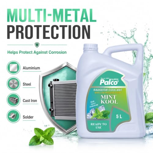 Image of PALCO MINT KOOL Radiator Coolant Ready to Use for Petrol Diesel Engines Cars, Jeep, Commercial Water as a Cooling Medium Vehicles| Ethylene Glycol Based Coolant| Nitrite Amine free 5Litre (Pack 3)