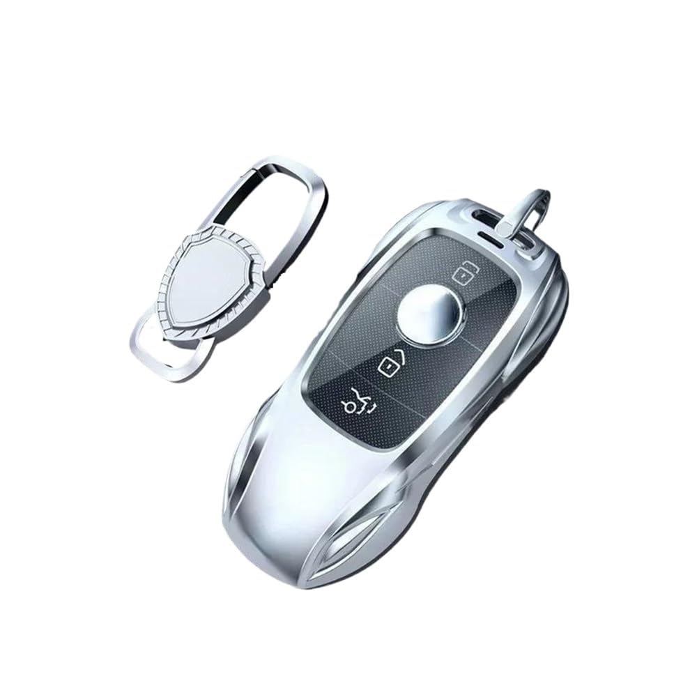 Etui na klucze, etui na kluczyki ze stopu cynku w kolorze srebrnym, obudowa bezkluczykowa, akcesoria samochodowe do klasy C E, GLC, GLA, GLB, GLS, A200, C200, obudowa kluczyka (zestaw C2 1)
