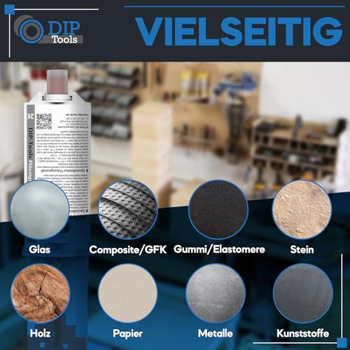 DIP-Tools Flüssigmetall 25ml I 2-Komponenten-Kleber extra stark, Epoxidharzkleber 2K Zwei-Komponenten Power Klebstoff Wasserfest, für Metalle, Holz, Kunststoffe, Stein und mehr (1x, 25, milliliter)