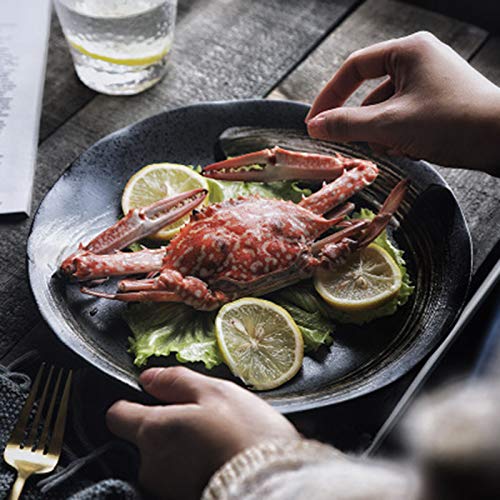 Ceramic Deep Plate,Japanese Household Tableware Dessert Cake Lotus Leaf Soup Plate Personalized Salad Plate Hotel Tableware Easy-To-Clean Soup Plate,Black,303.2 #TOP7