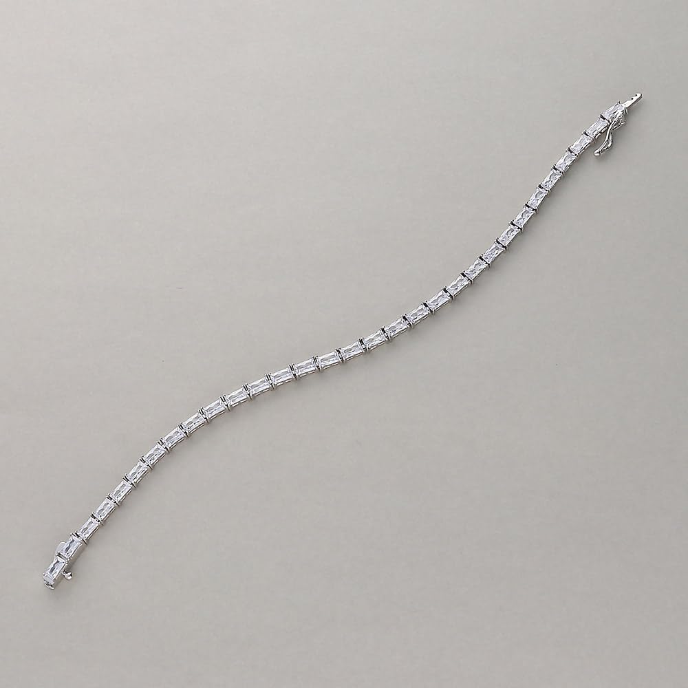 BERRICLE Sterling Silver CZ Tennis Bracelet for Women – Baguette-Cut/Emerald-Cut Classic Sparkle Jewelry
