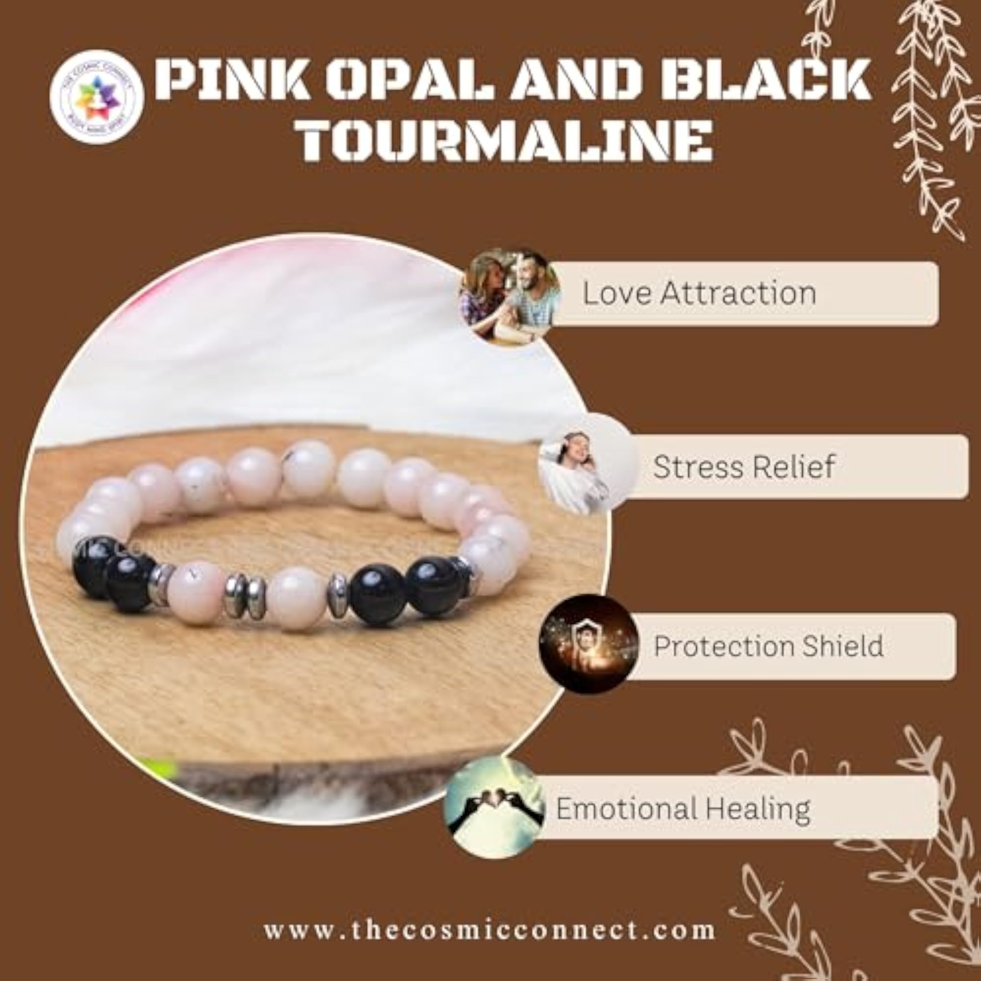 Black Tourmaline & Pink Opal Healing Crystal Bracelet