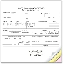 7718 Vet Rabies Vaccination Certificates Imprinted 5 3/8 x 5 1/8" Qty 50 Per Pad 5 Pad Minimum