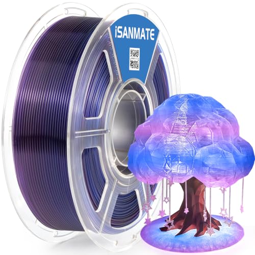 iSANMATE Transparent High Speed PLA+ Filament, 1.75+/-0,02mm Gradient Clear High Speed PLA+ Filament, Farbverlauf Blau Violett 3D Hoher Wirkungsgrad Drucker Filament 1kg Spule 30-300mm/s