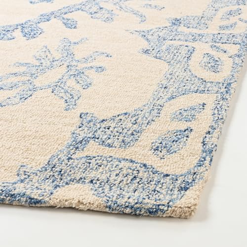Handmade 100% Wool Pile Area Rug – Traditional Medallion Design with Cotton Backing | Thick, Durable, & Textured Tufted Carpet for Living Room, Bedroom, Dining Area or Office Decor (Beige, 4' x 6')