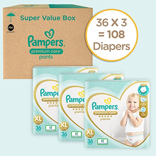 Image of Pampers Premium Care Pant Style Baby Diapers, X-Large (XL), 108 Count, 12-17kg, All-in-1 with 360 Cottony Softness Diapers