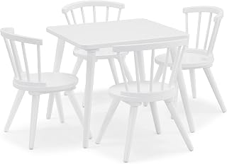 Delta Children Windsor Kids Wood Table and Chair Set (4 Chairs Included) - Ideal for Arts & Crafts, Snack Time, Homeschooling, Homework & More, Bianca White